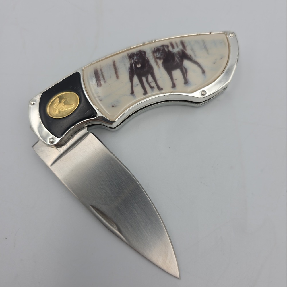 Franklin Mint Knife Black Labrador Retriever Picture On Handles